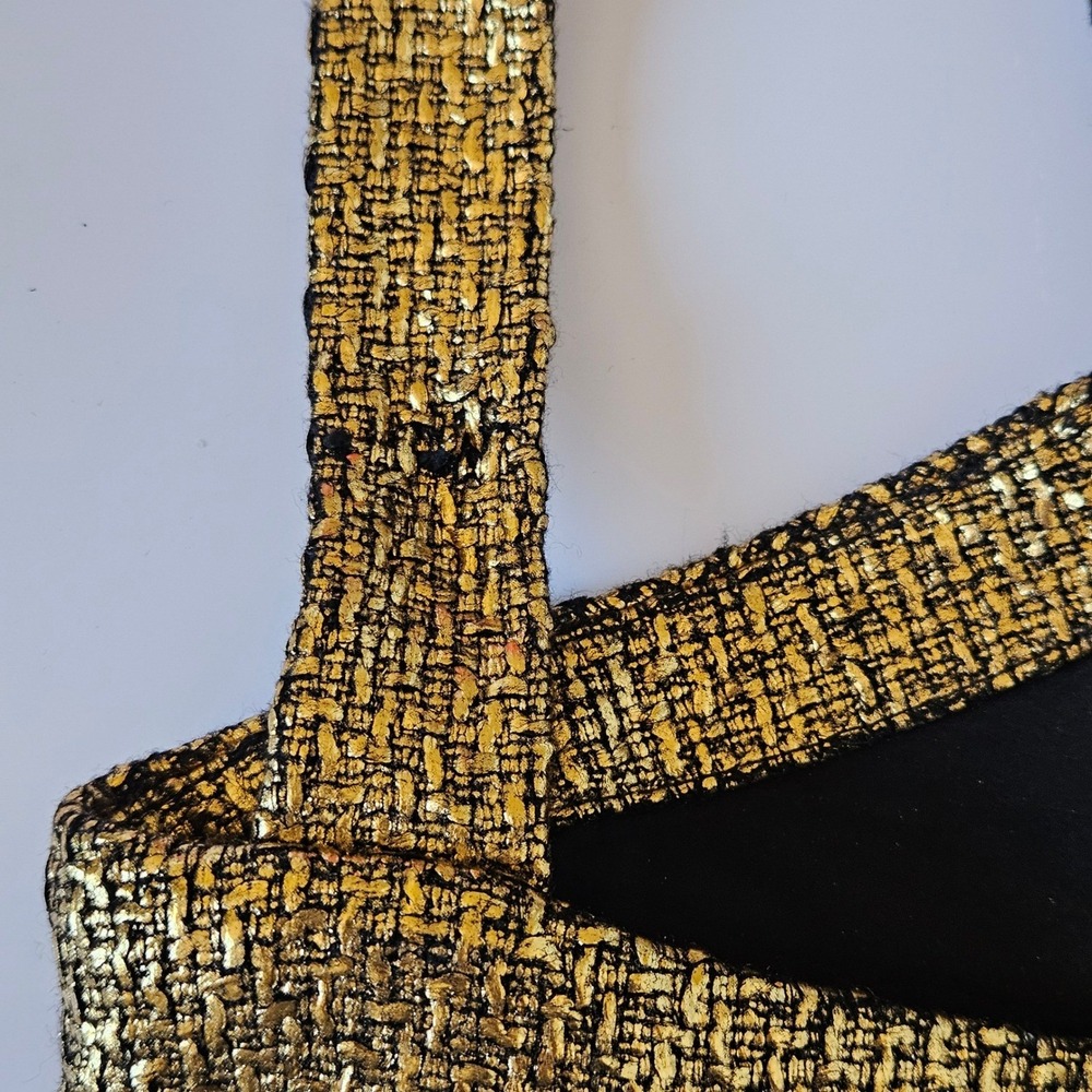 Mestiza New York Jody Metallic Gold Tweed Square Neck Flutter Hem Midi Dress 2‎ - Picture 8 of 16